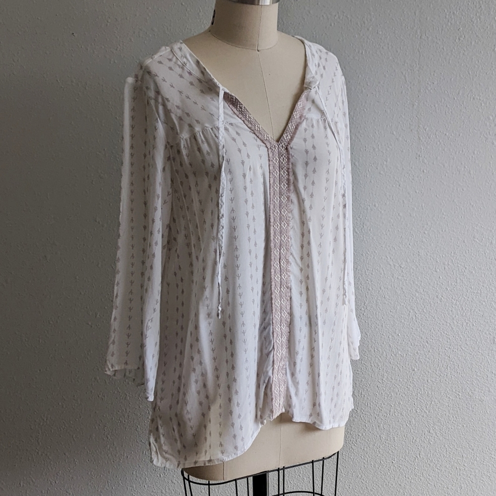 Cruel Denim Cream/Dusty Pink Patterned Long-sleeved Blouse Top